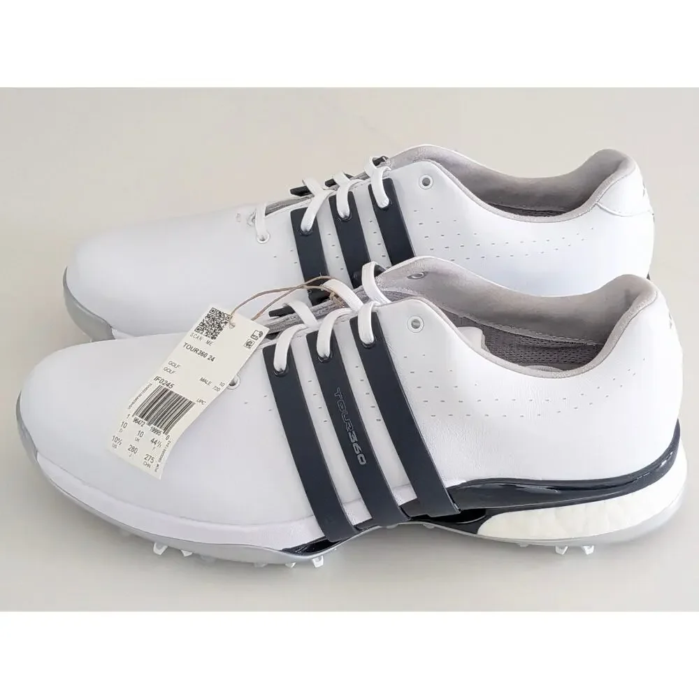 Adidas Tour360 Golf Shoes Mens 10.5 White Cleated Athletic Spike BOOST NWOB